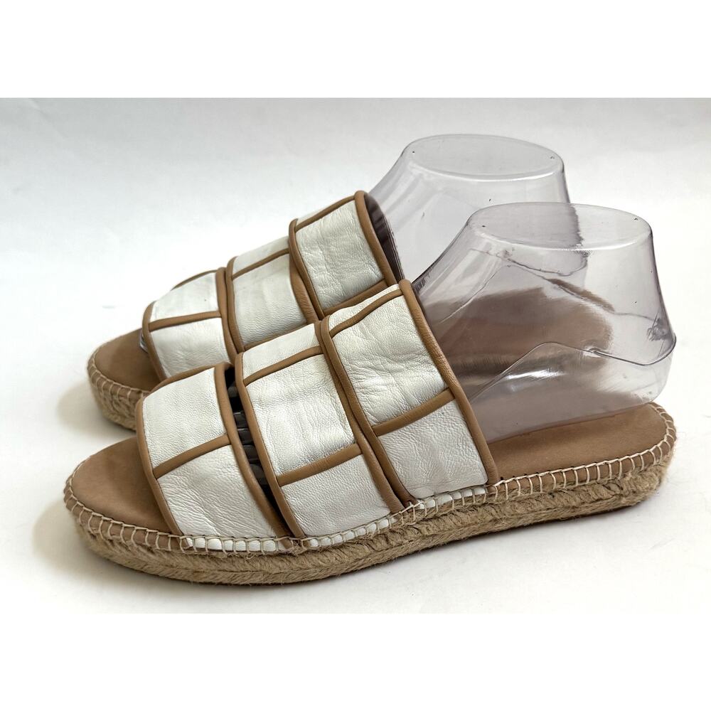 Islenas Slip On Espadrille Leather Sandals White Tan Size 39 (US 8.5)